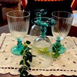Vintage turquoise, green goblet stem with clear clear swirl goblet .